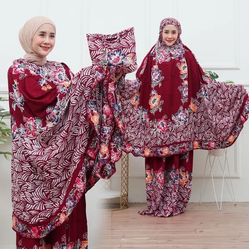 Mukena Cap Batik Rayon Premium Tsuroya Dewasa Muslim Polka Dot Bunga 8