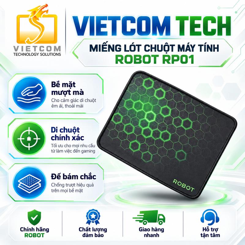 Miếng Lót Chuột Kiểu Dáng Gaming ROBOT RP01 Màu Đen - Kích Thước Gọn 22 x 18 x 0.2 cm