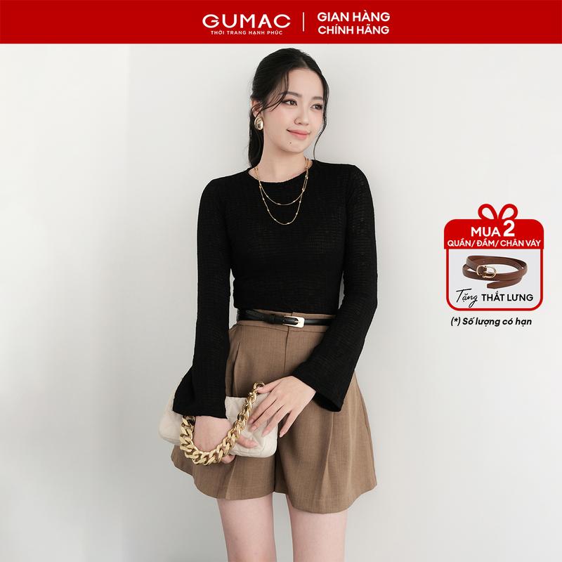   MUA 2 GIẢM THÊM 5%  Áo thun nữ form slim cổ tròn tay dài kiểu tay loe thời trang GUMAC LATF0905 