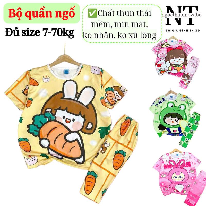 Đồ bộ thun phù hợp cho mẹ và bé mẫu quần ngố, chất thun thái in 3d chất mềm mịn, mát, k nhăn, k xù lông mặc được cho bé trai, bé gái cho cả gia đình  Top Quần Ngủ Ong