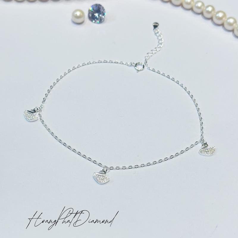 [ Hoàng Phát ] Phụ Kiện Lắc Chân  Bạc Ý 925 Chữ Cong Mặt 3 Con Thiên Nga Chạm Tấm Thời Trang (LC79) KHÔNG XI KIM