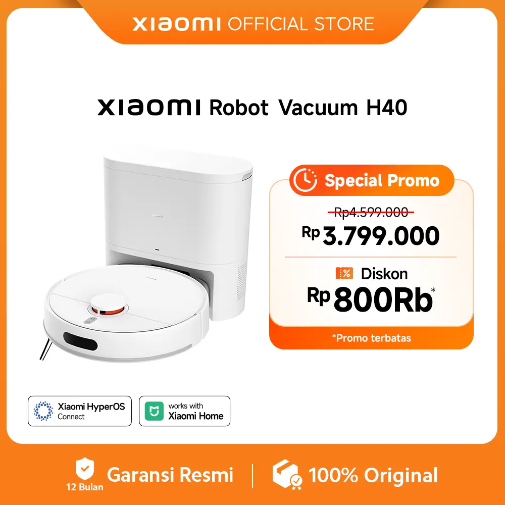 Xiaomi Robot Vacuum H40 | Daya isap kuat 10.000Pa | Desain sikat anti kusut | Pembuangan debu otomatis | Baterai tahan lama 5200mAh | Kontrol cerdas via Xiaomi Home app [Official Store]