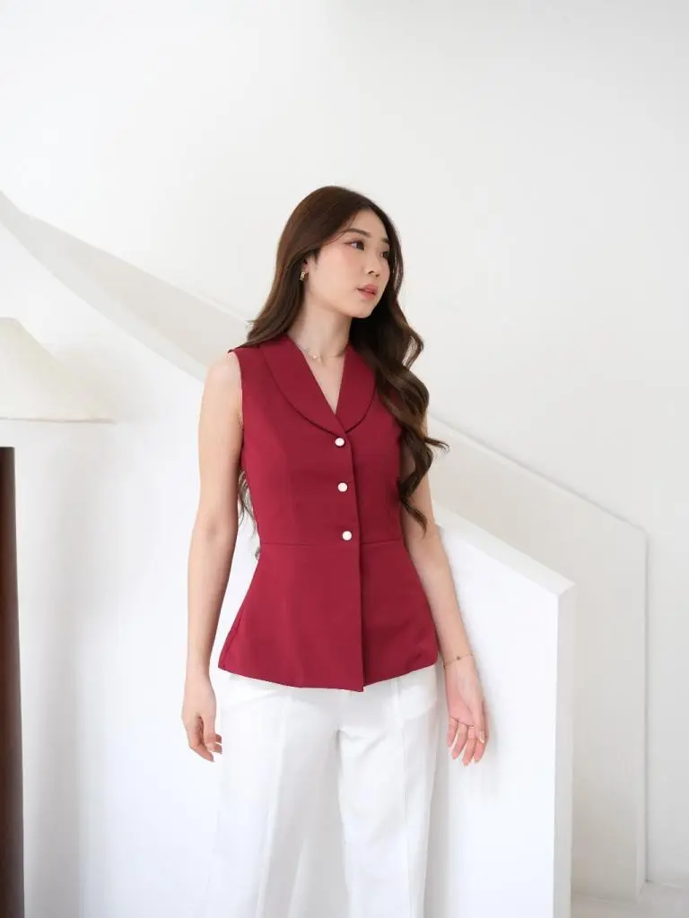 Kiyorawears - Cammy Vest / Atasan Vest Wanita / Blouse Casual / Atasan Wanita Kekinian / Baju Atasan Wanita Terbaru / Rompi Kerah V-Neck / Outer Premium / Fashion Office / Korean Style