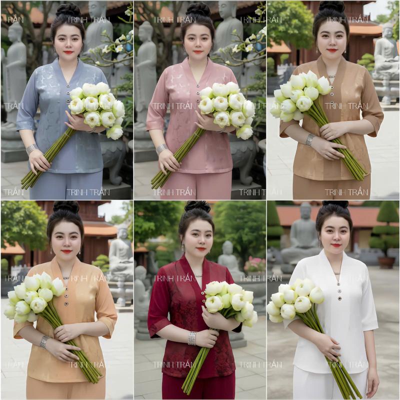  đồ bộ trung niên cho mẹ mẫu BÀI LAI GẤM  tay lỡ quần dài bộ gồm áo và quần món quà ý nghĩa tặng Mẹ tặng Bà. 