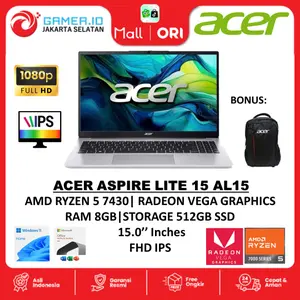 Laptop Acer Aspire Lite AL15 Ryzen 5 7430 8GB 512GB Win 11 OHS 15.0 Full HD IPS