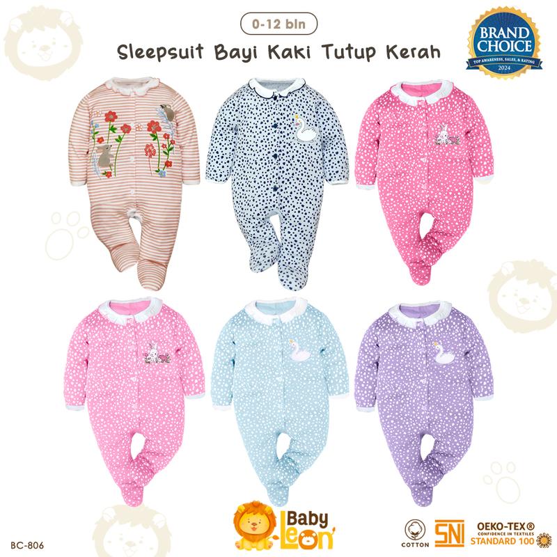 BABYLEON Jumpsuit Bayi 0-1Th Jumpsuit Renda Kaki Tertutup Lengan Panjang Jumper Bayi Perempuan Newborn BC-806 Baju Cewek Baby Sleepsuit Baju Tidur Bayi Jumpsuit Panjang Kaki Tutup Pakaian Bayi 4
