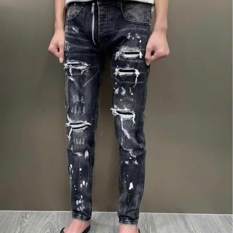 Quần jean nam vá da đen boy phố trẻ trung chất bò dày adwnj co giãn không xù mẫu mới hàng cao cấp Pants Menswear