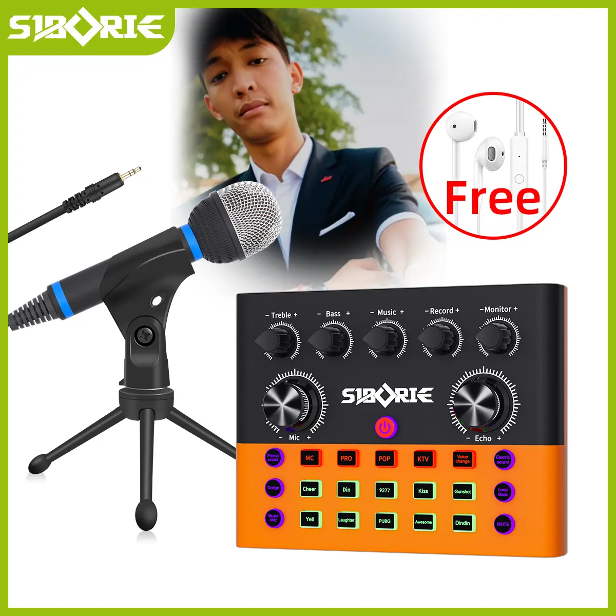 Siborie F993 soundcard+MS33/36 mic paket lengkap set Bluetooth Sound Card Mikrofon With stand Presenting headset COD