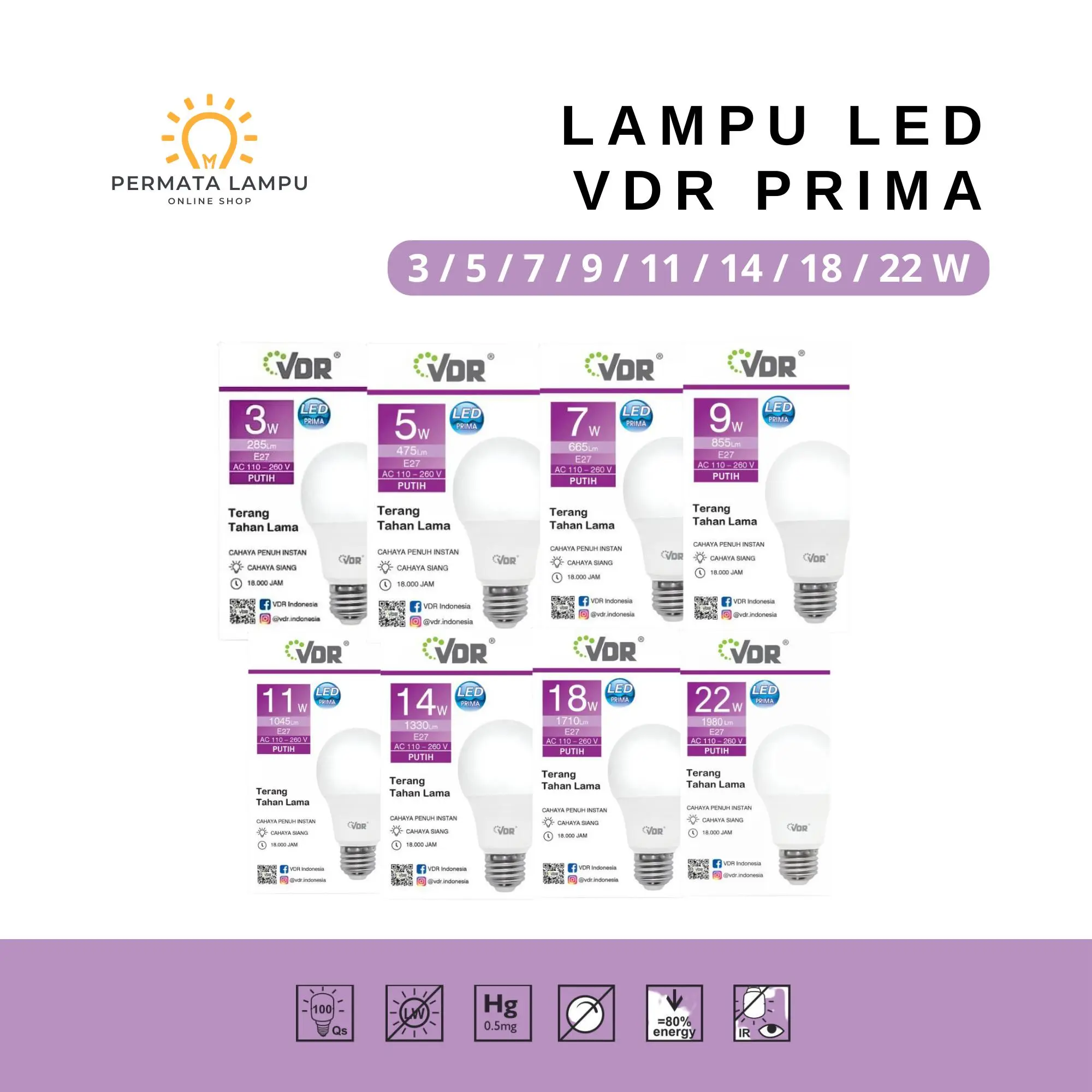 BUNDLE Lampu VDR Prima 3PCS/5PCS/10PCS - Hemat Energi dan Berkualitas
