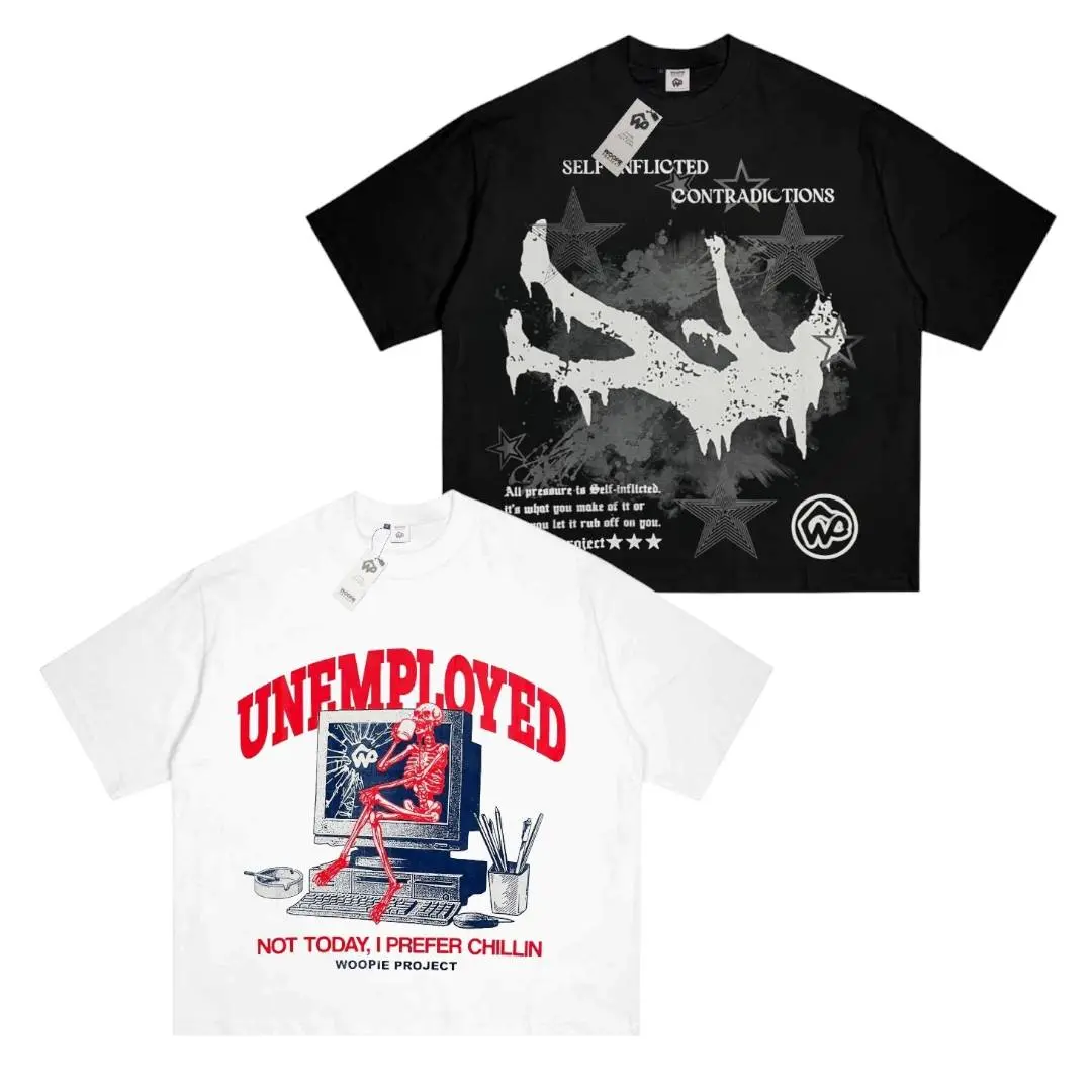 Woopie Project Kaos Boxy Pria T-shirt Distro Vintage Oversize Unisex Katun Combed 20s Baju Outfits Skena Style Atasan Dewasa Oblong Tangan Pendek Keren