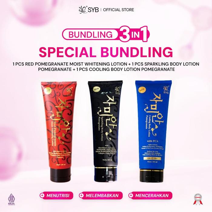 cara pakai l glutathione moist whitening lotion Promo NEW SYB BODY POMEGRANATE 3 VARIAN - COOLING POMEGRANATE di Syb.beauty Best ampoule serum