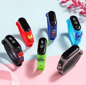 Jam Tangan Digital Tahan Air IP67 Motif Kartun Anak Laki Laki Perempuan LED Murah Strap Silicone Diameter 15mm Tampilan Digital Elektronik Gaya Lovely