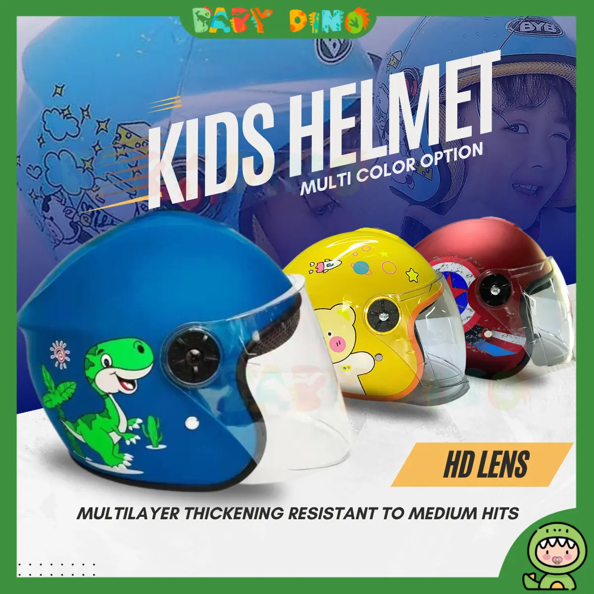 Kids Motorcycle Helmet Cartoon Safety Children Child Cute Protector | Topi Keledar Kanak Motosikal Accessories Helmets Visor Gear