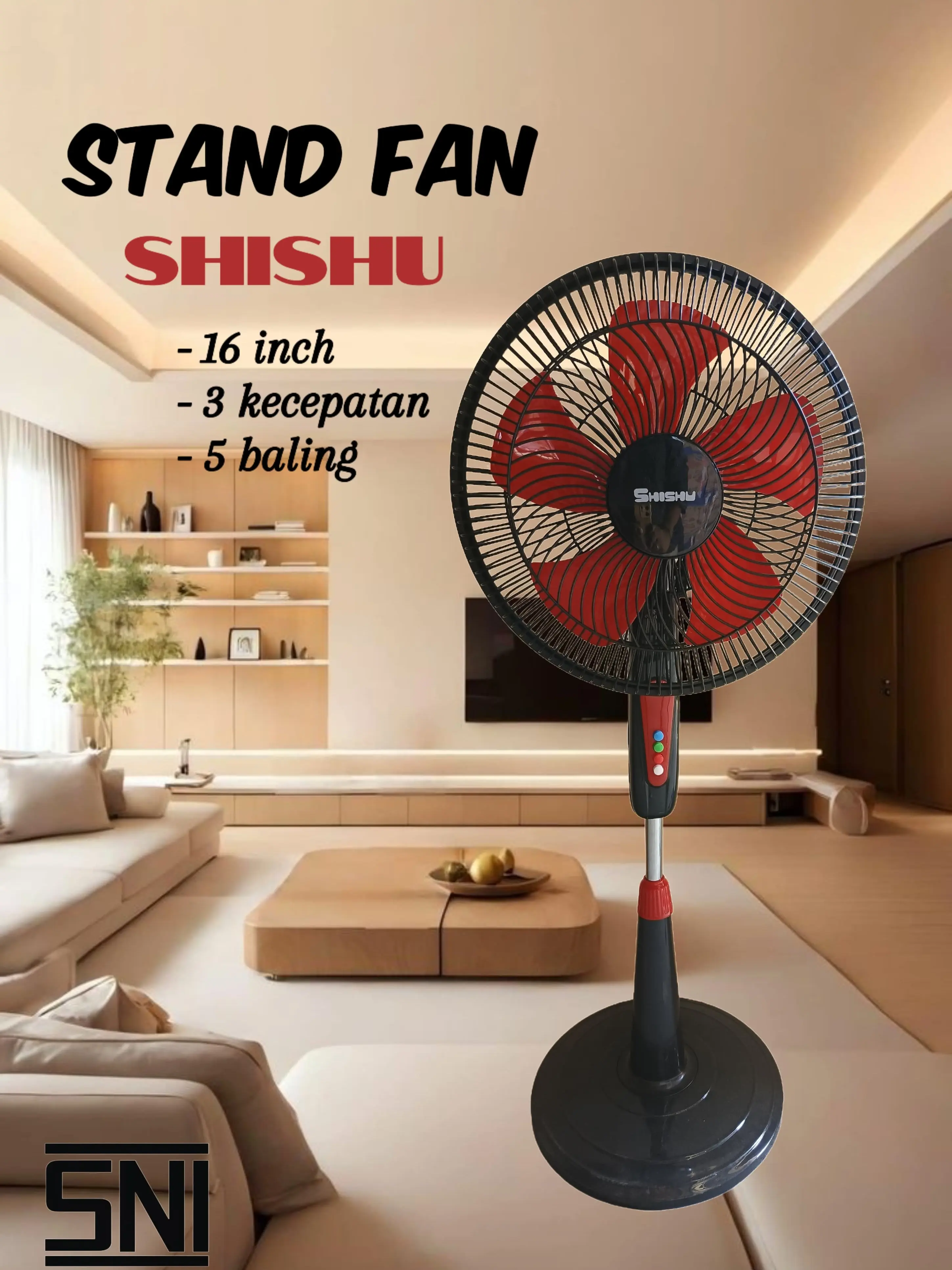 [ Exclusive Indah Putri ] Standfan SHISHU 16inch Kipas Angin Berdiri SHISHU SH-777 Hitam Merah