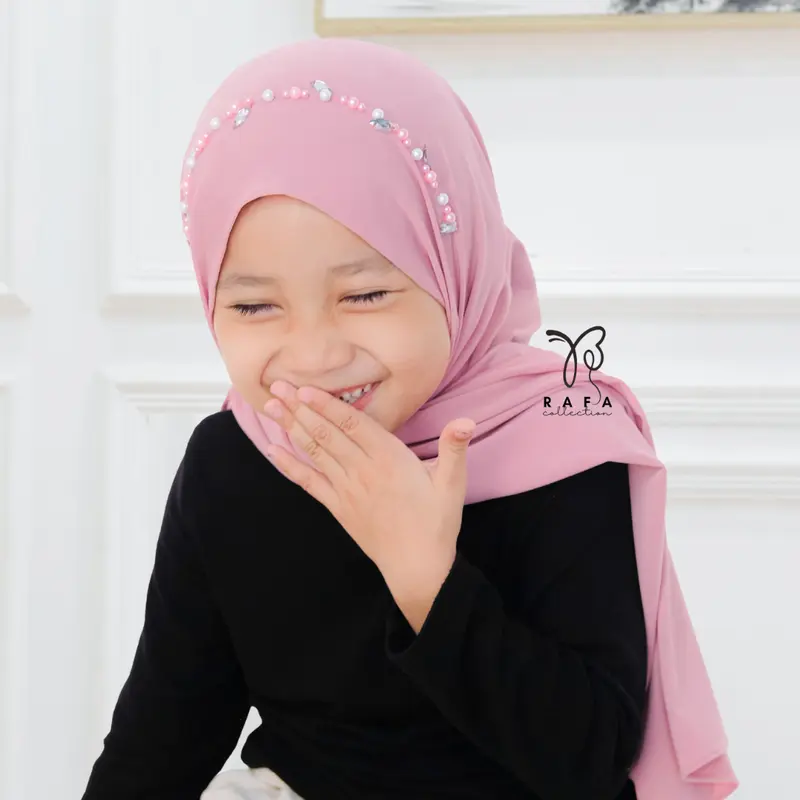 kerudung Pashmina Anak Instan Payet | Pashmina Instan Jersey Premium Polos Nyaman Muslim Variasi Jilbab Kerudung untuk bayi dan balita Serut 6