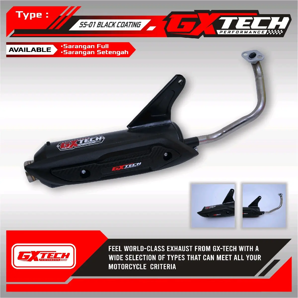 knalpot Standar Racing GX TECH PERFORMANCE SS-01 Black Coating Suara Bass Adem