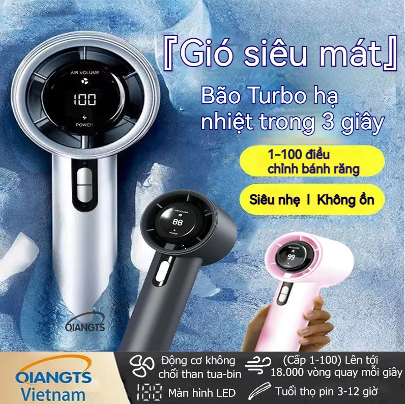 Qiangts Quạt tốc độ cao Cầm Tay USB Mini, Hàng mới về năm 2025, với 100 bánh răng tốc độ, Màn hình kỹ thuật số, Có Thể Sạc Lại 3000mAh, Động cơ không chổi than, Hỗ trợ cả ngoài trời và trong nhà(Trọng lượng siêu nhẹ 186 gram) (Siêu tiết kiệm chi phí)