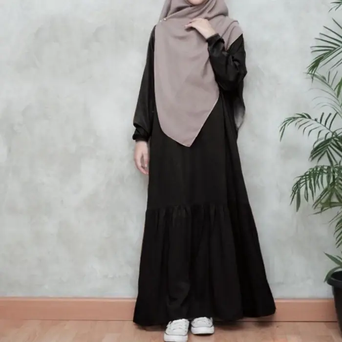 NAMIRA  Gamis Lebaran Cringkel Airflow Terbaru semi abaya rempel bawah Maxi Dress Wanita Muslim abaya gamis   Hitam polos  crinkle abaya  a Remaja  Dewasa meera Mewah Basic Kondangan