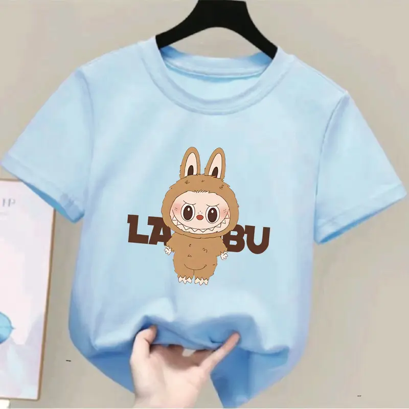 COD Kaos Anak Lengan Pendek Cewe Cowo / Baju Oblong Anak lengan Pendek Ideal Usia 2-15 TH Cotton combed Motif LABUBU Fashion 1