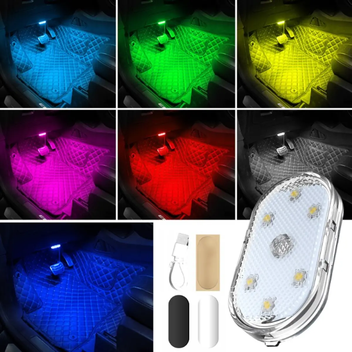 1Pcs Universal Mini LED Sensor Lamp Wireless Car Interior Reading Light USB Super Bright Rechargeable for Room Cabinet Car LED Touch Lights Reading Lamps for Door Foot Trunk Storage