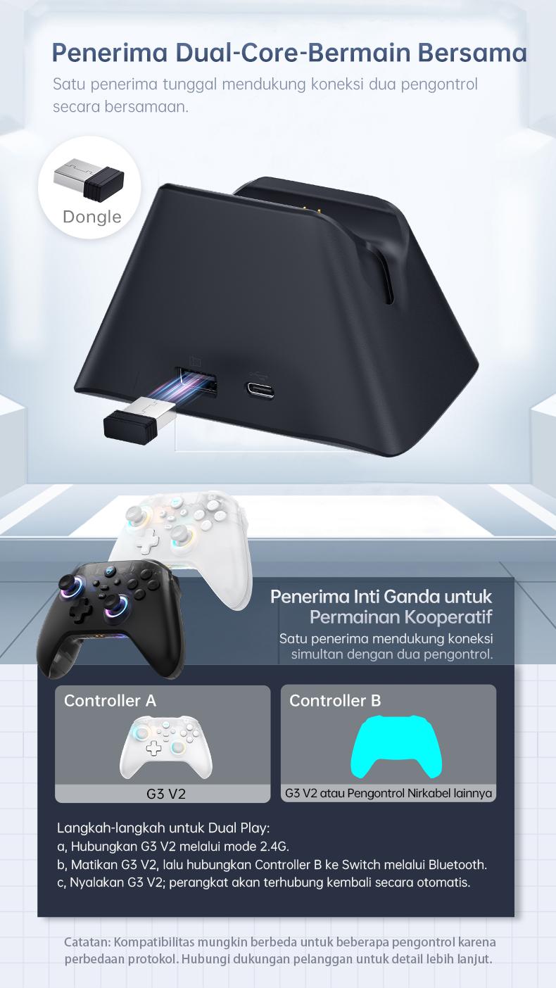 Machenike G3 V2 Wireless Gaming Controller With Dock Pengisian Tri-Mode Bluetooth Baterai 1000mAh Hall Effect Trigger Joystick Gamepad untuk Switch Steam PC