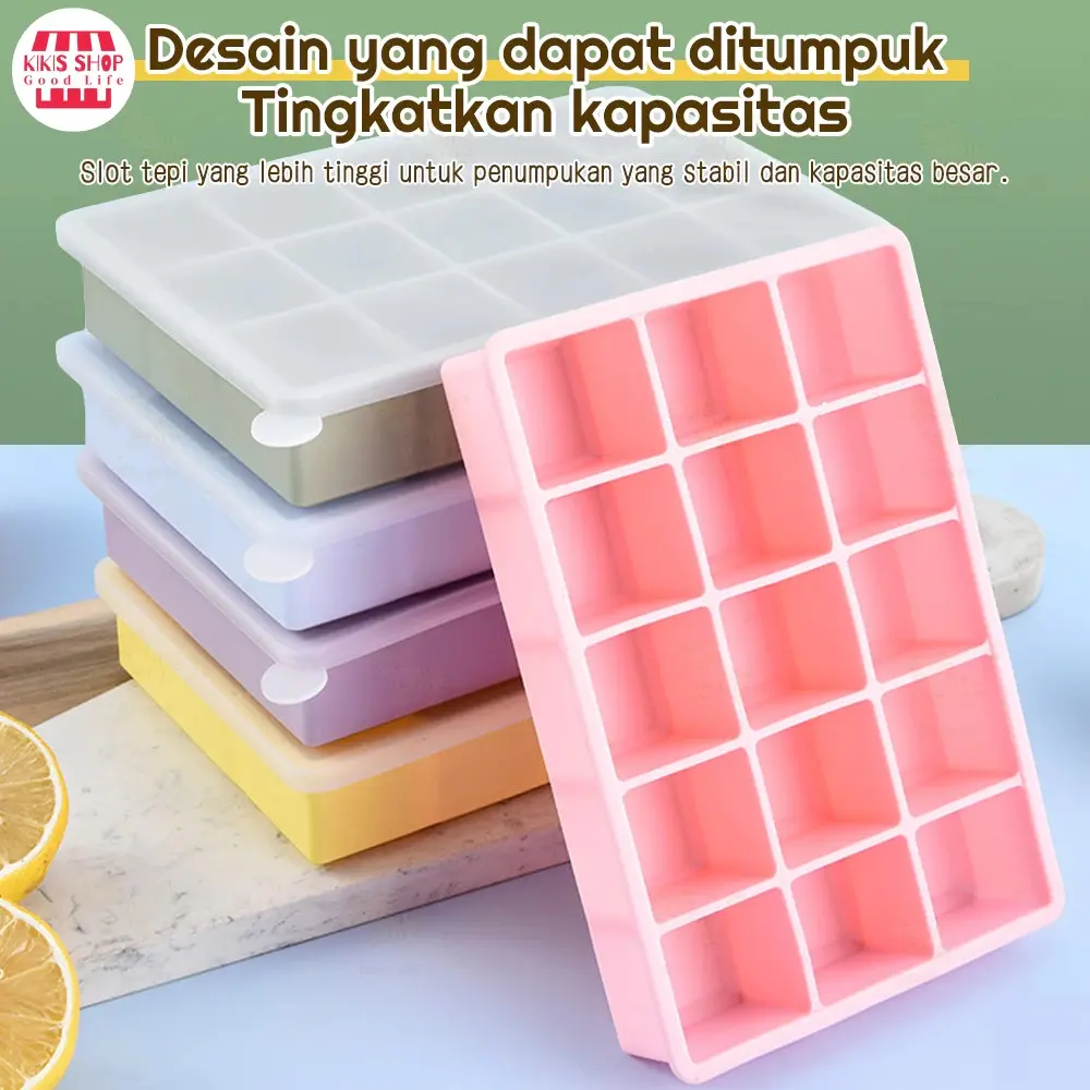 Cetakan es batu persegi/ Cetakan Es Batu + Penutup  / Slot Ice Cube Tray Cetakan Es / Tahan Panas Dingin