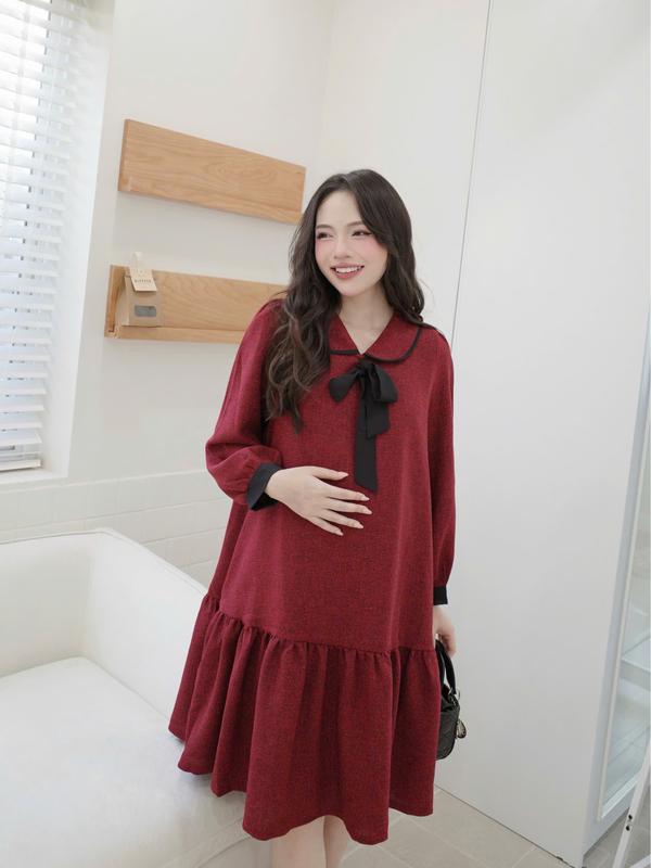 Váy đầm bầu dáng babydoll Joamom Thiết Kế Mua Thu Đông Vb990