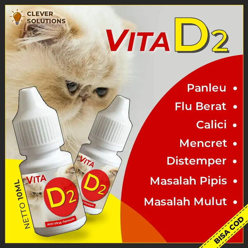 Obat Kucing Vita D2 10 ML - Obat Virus Kucing Flu Berat, Panleu, Calici, Distemper, Mencret, Pipis Darah, Sariawan, Lemes, Muntah 0