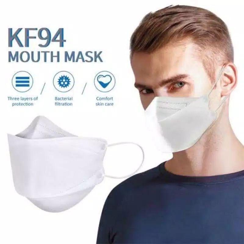 MASKER KF94 WARNA HITAM DAN PUTIH KOREA 4PLY ISI 10PCS PER PACK - Putih, Isi 10pcs