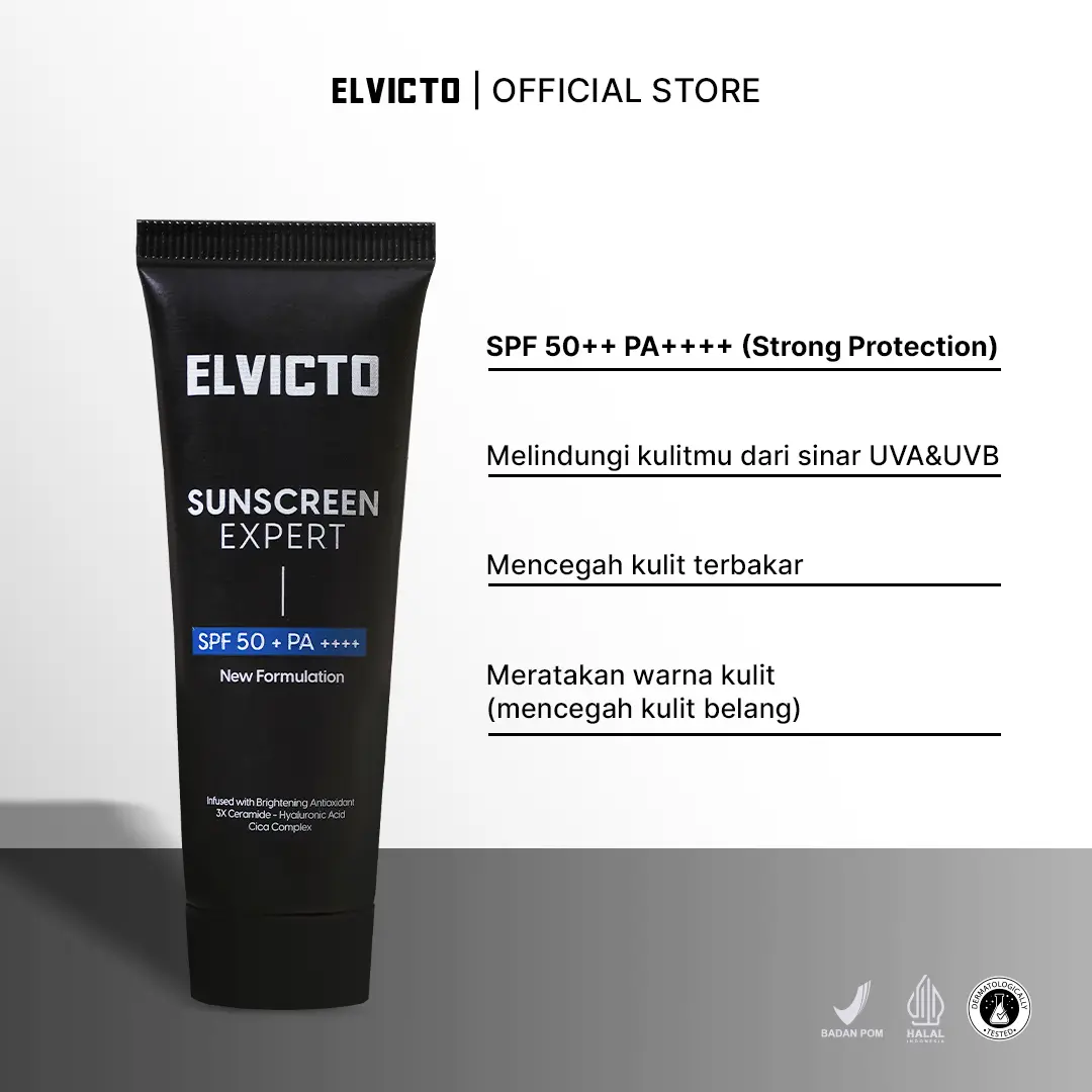 ELVICTO SUNSCREEN EXPERT WITH SPF 50 PA ++++ | Chemical Sunscreen Khusus Pria | Memberikan Perlindungan Pada Kulit dari Sinar UVA dan UVB, Meratakan Warna Kulit, Mencegah Penuaan Dini,Meningkatkan Kesehatan Kulit