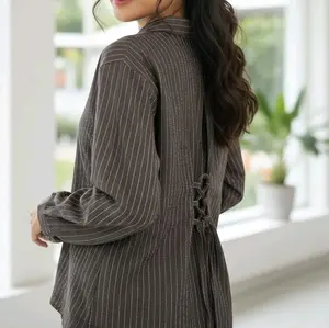 kemeja salur fit body Baju Wanita  Atasan Top Casual