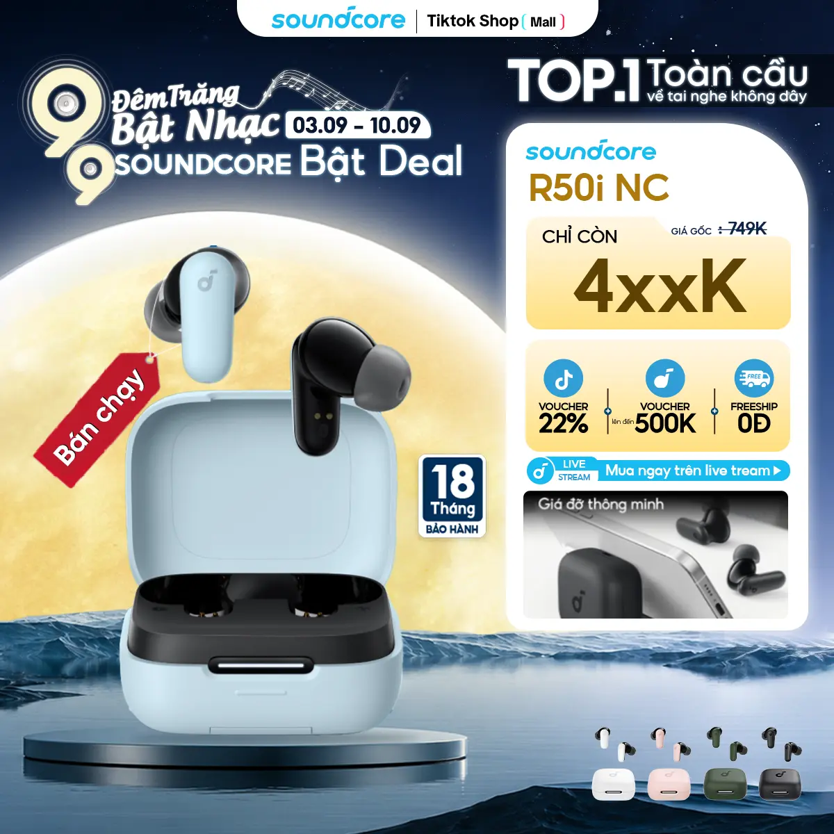 Tai nghe Bluetooth Soundcore R50i NC(P30i) chống ồn ANC|40 giờ phát nhạc| IP54| Dịch thuật AI trên App |Tai nghe gaming- Tai nghe không dây - Tai nghe bluetooth tốt pin trâu- Bảo hành 18 tháng- Hàng chính hãng