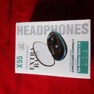 X55 TWS Bluetooth Earphone Invisible Wireless Earbuds LED Display Suara Jernih Desain Unik Modern