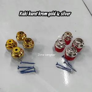 KAKI KARET SANGKAR BURUNG TOPI KROM ATAU SILVER & GOLD SATU SET ISI 4 + BAUT (warna bantalan bawah random)