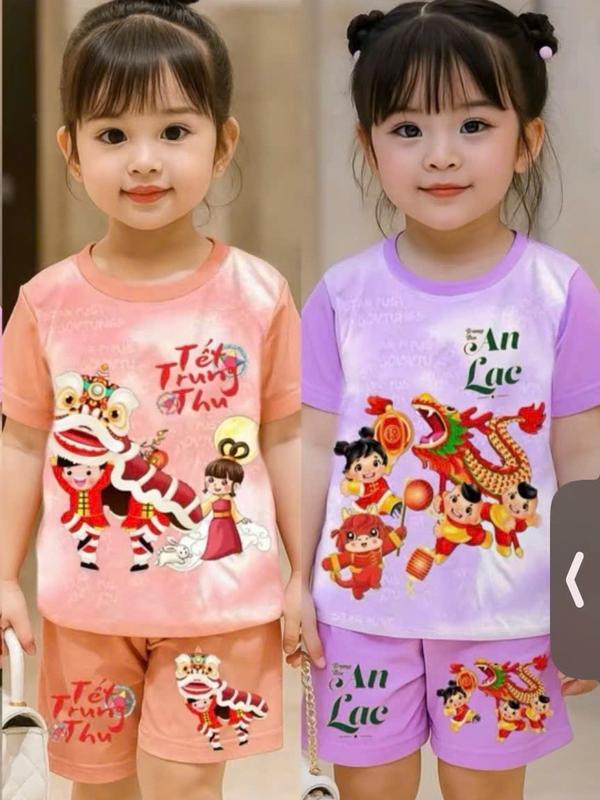 Sét bộ trung thu bé gái-bé trai ( HỌA TIẾT TẾT TRUNG THU ) chất liệu thun thái size 9-33 kg M99
