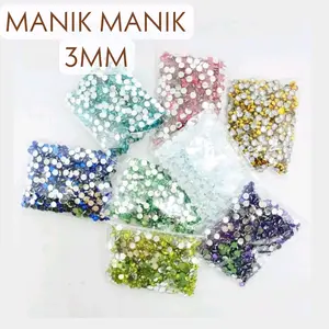MANIK MANIK GEMS STONE ISI 500 100 WARNA WARNI UNGU MERAH PUTIH HIJAU GOLD SILVER 3MM BERKILAU