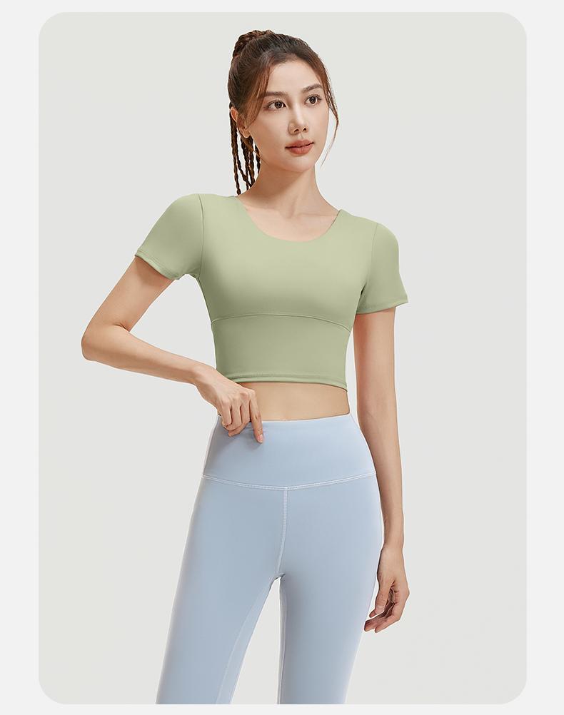 Product Introduction of CHICHI Short-sleeve Slimming Nude Back Yoga Sports Vest High Elasticity Chest Pad Tennis Fitness Women Bra-free Tight Running Cycling Climbing Gym Dance Training 11