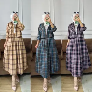 Set Flanel Kemeja Dan Rok/Setelan Rok Flanel Tebal Pakaian Kekinian Set Wanita