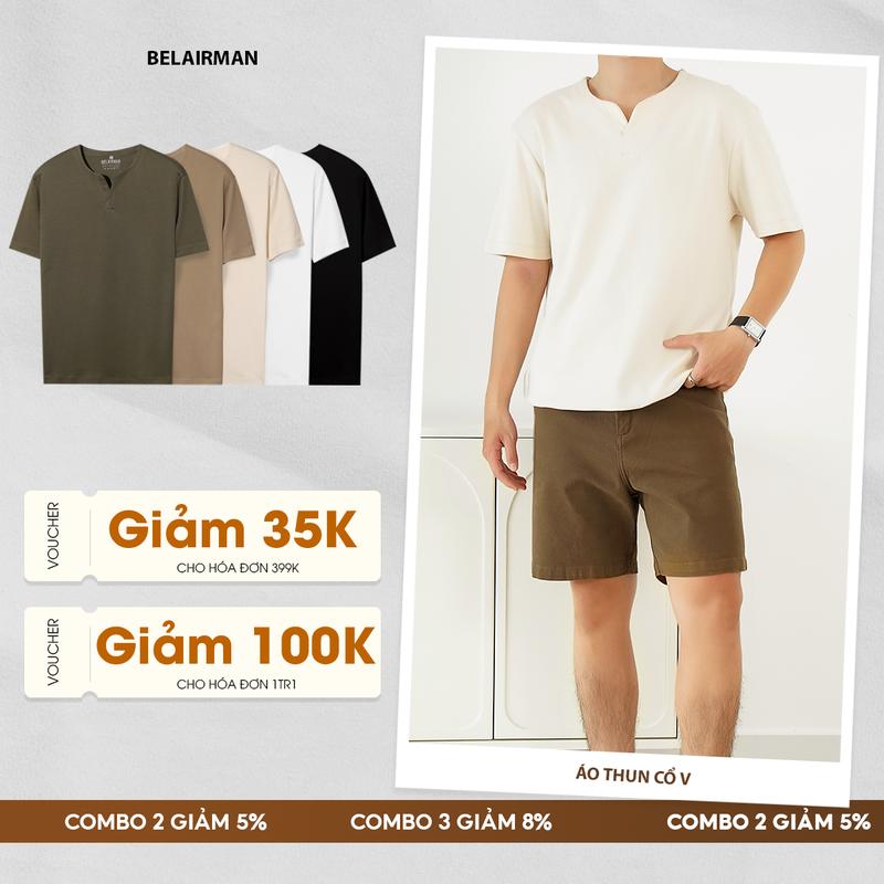  Áo thun nam Cổ Chữ V Ver 3 Cotton Co Giãn Form Tôn Dáng - BELAIRMAN Menswear Top Cổ V có thể giặt máy khỏe mạnh Cổ Tròn 