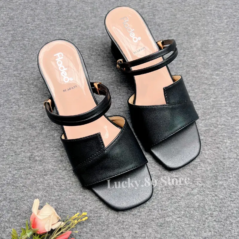 FLADEO Sendal Wanita Heels 5cm Sandal Elegant Hak 5 cm Tali Belakang Shoes 3