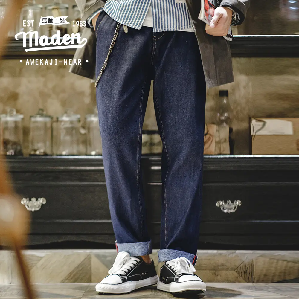 Thương Hiệu MADEN-Quần Denim Nam, Phong Cách Bảo Hộ Lao Động, Thanh Niên, Mùa Thu, Mới, Mỹ, Cổ Điển, Muối Tiêu, Bò Thô, Amikaki, Tai Đỏ, Quần Ống Thẳng Cho Bé Trai