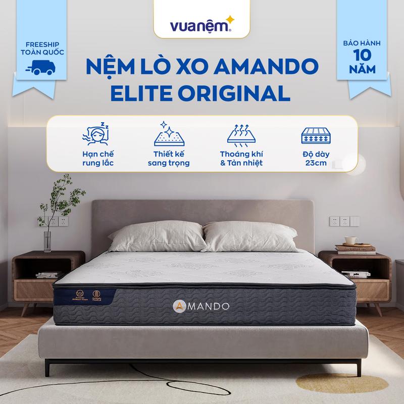 Nệm lò xo khách sạn Amando Elite Original 23cm VUA NỆM - Đàn hồi chống rung, hạn chế vi khuẩn, bảo hành 10 năm lò xo nệm  lò túi độc lập đệm  hút chân không