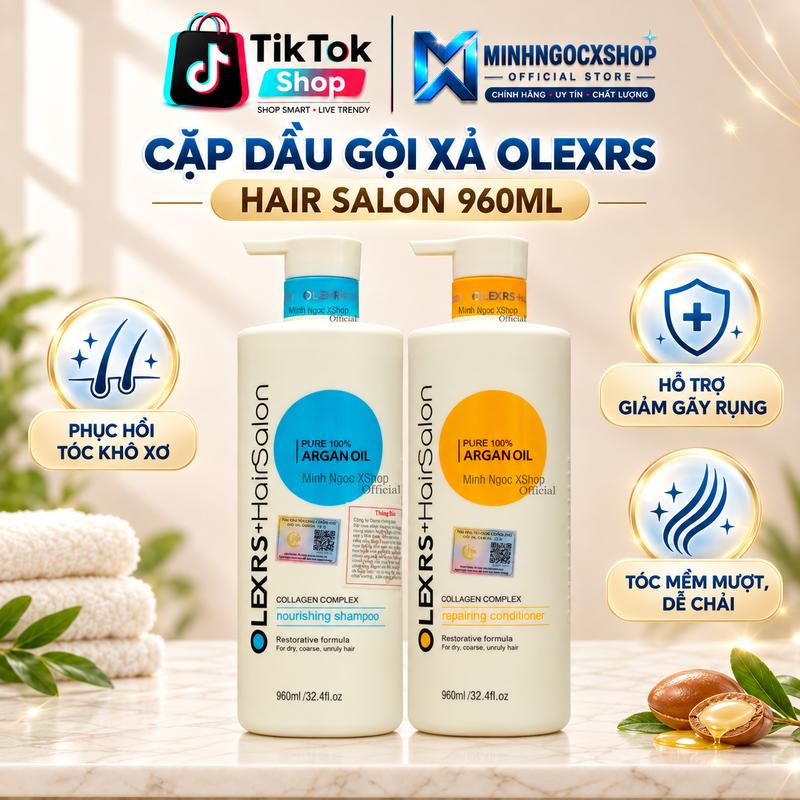 Cặp dầu gội xả OLEXRS Hair Salon 960ML – Phục hồi tóc khô xơ, hỗ trợ giảm gãy rụng