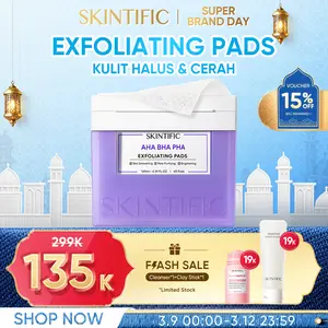 SKINTIFIC  AHA BHA PHA Double Exfoliating Pad – Kulit Halus Cerah Seketika, Bersih Pori & Aman untuk Semua Jenis Kulit | Membersihkan Pori / Menghaluskan / Mencerahkan / Eksfoliasi Aman & Nyaman