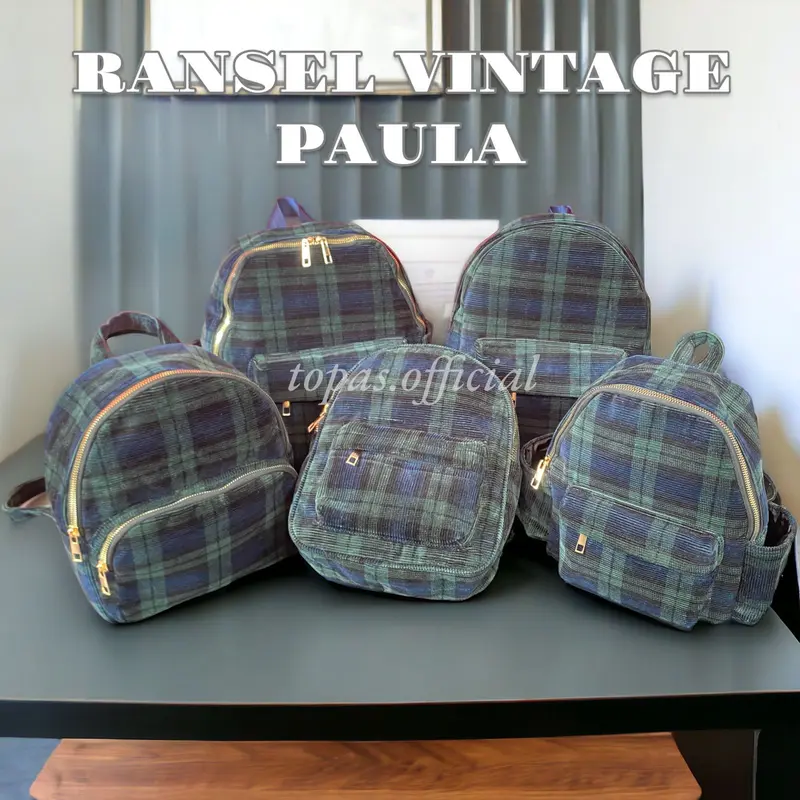 MS Tas Paula Ransel Vintage Multifungsi Corduroy Terbaru - Sekolah, Wanita 1