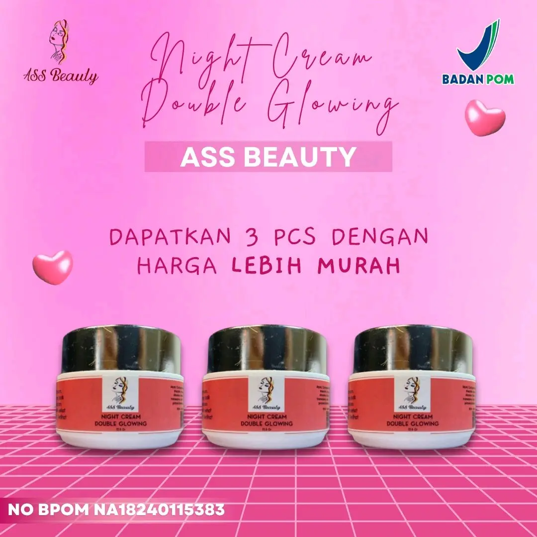3 PCS Night cream Double Glowing Express Perawatan Niacinamide Mencerahkan