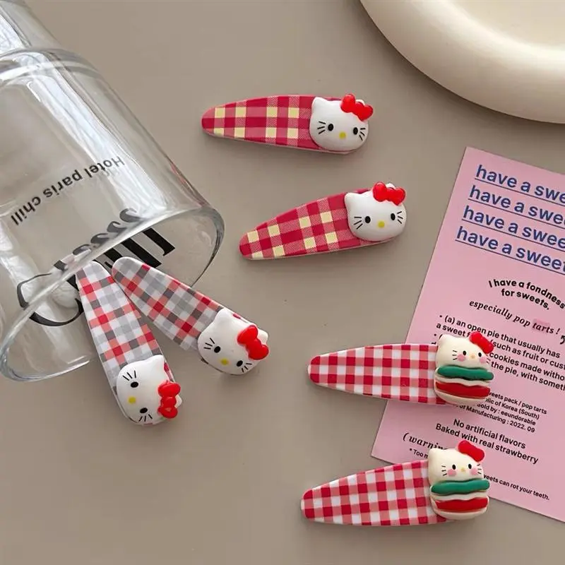 Kẹp Tóc Hello Kitty, Bộ 2 Món Dễ Thương, Thiết Kế Xù Sặc Sỡ, Tóc Mái Bên Kẻ Sọc, Phụ Kiện Tóc Nữ 2