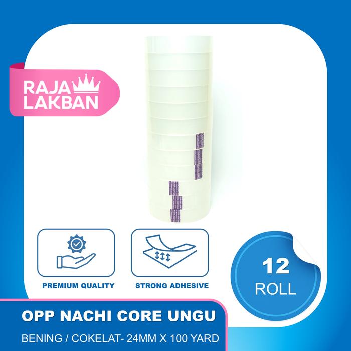 Gambar NACHI Lakban Plakban OPP Core Ungu Violet Premium 1 inch/ 24mm X 100 Yard, Bening/ Coklat - LUSIN - Bening dari Raja Lakban Jakarta Kota Administrasi Jakarta Barat 5 Tokopedia