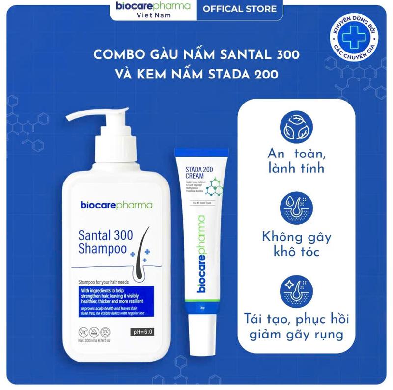 Biocare Pharma Combo Gầu Nấm Santal 300 & Kem Nấm Stada 200 - Hỗ Trợ Chăm Sóc Tóc Dưỡng Tóc Nữ Giảm Rụng An Toàn Không Gây Khô Tóc