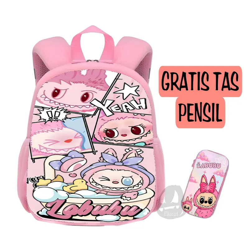 Tas Ransel Karakter Cartoon Kuromi Labubu / Tas Anak Perempuan Sekolah Paud TK Motif Kartun / Fashion Anak Wanita Backpack Viral Lucu Kekinian 7